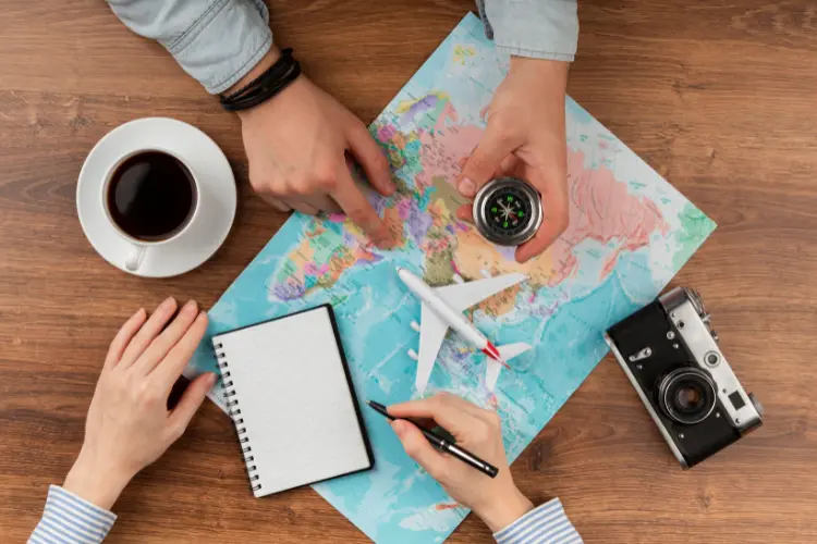 People discussing with map on the table